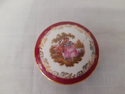 Vintage Trinket Box Ceramic Porcelain Limoges France Fragonard Courting Couple • £14.95