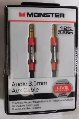 MONSTER 12ft/3.65m Audio 3.5mm Aux Cable • $14.95