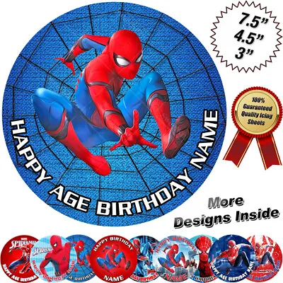 Spiderman Cake Topper Round Circle Personalised Birthday Decoration Edible Icing • £14.47
