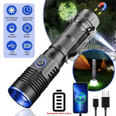 2000000LM LED Flashlight Tactical Light Super Bright Torch USB Rechargeable Lamp • $15.57