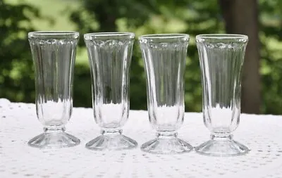 Set Of 4 Vintage Heavy Glass Ribbed Parfait Dishes Stemmed Glasses • $16