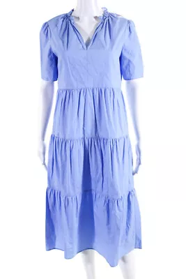 By Malene Birger Womens Cotton Short Sleeve V-Neck Tiered Dress Blue Size 34 • $64.65