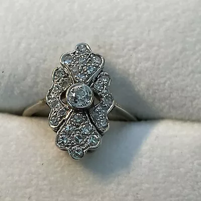 Antique  14kt White Gold And Diamond Ring Old Miner  Cut Center • $599.63