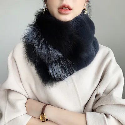 Women Luxury Real Rex Rabbit Fur Thicken Scarves Neck Warm Fox Fur Collar Winter • $58.39