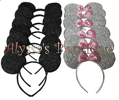 20 Pcs Minnie Mickey Mouse Ears Headbands Shiny Black Silver Pink Birthday Party • $19.99