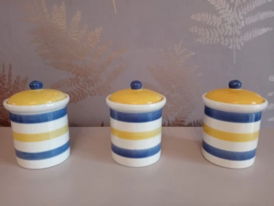 £12 • Buy Set Of 3 90's Blue And Yellow Kitchen Storage Jars