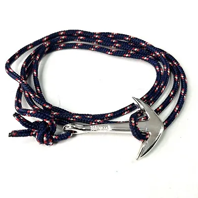 Miansai Anchor Rope Wrap Bracelet Silver Stainless Steel Navy Blue Cord • $29.99