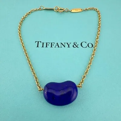 RARE Tiffany & Co. 18k Lapis Lazuli Bean Bracelet Elsa Peretti Yellow Gold 💙 • $1095