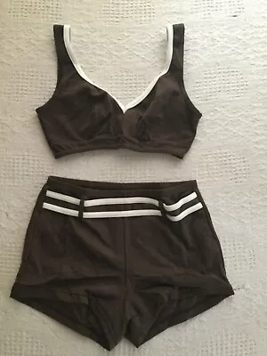 Vintage Top & Shorts 12 Made In England Beach Summer Bikini Brown Beach • $21.14