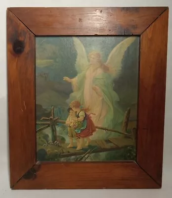 VTG Guardian Angel Guiding Children On Bridge Framed Lithograph Board 11 X 13.5 • $55