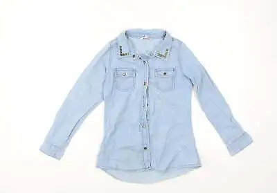 Miss Evie Girls Blue Cotton Basic Button-Up Size 8-9 Years Collared • £3.75