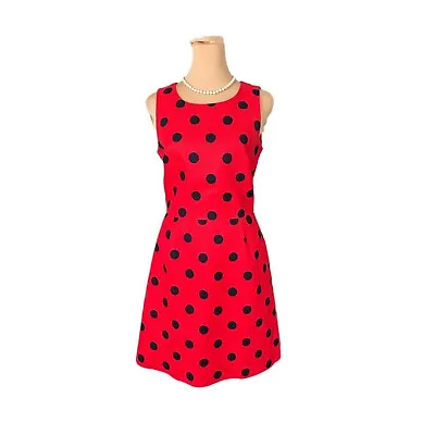 J. CREW Women’s Red Lady Bug Sheath Dress Sz 2 Lined Sleeveless Zip Up Cotton • $24.95