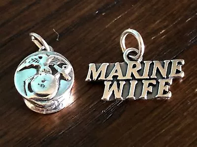 Lot 2 SJC .925 Sterling Silver Charm Pendant MARINE WIFE Military Jewelry Signed • $34.99