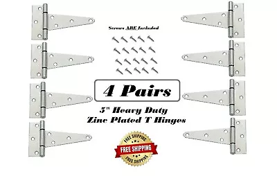 4 Pair - Tee Hinge / T Hinges 5  HEAVY Duty Zinc Plated W Screws Gates Doors • $20