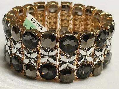 I.N.C Hematite Silver Crystal Stretch Gold Plated Bangle Bracelet 8  New IN179 • $8.99