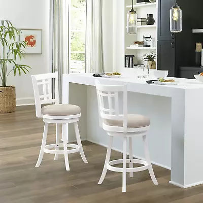 Fairfox Swivel Stool With Rectangular Lattice Back Counter Height White • $206.99