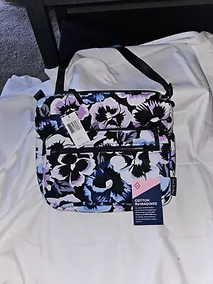 Vera Bradley Women's Cotton On The Go Crossbody Purse Plum Pansies NWT • $15