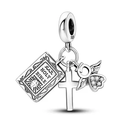 Holy Bible Cross Angel Wing God Charm  Mum Daughter Sterling Silver 925 Gift • £13.99