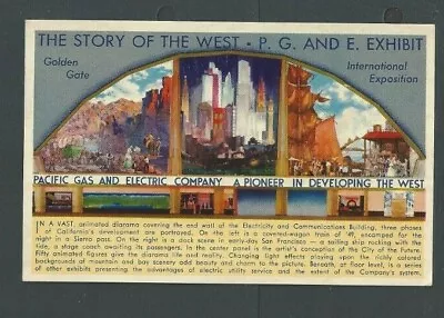 Ca 1939 PPC Golden Gate Expo Worlds Fair Adv Card For Pacific Gas & Electric---- • $10.11