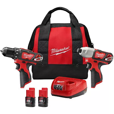 Milwaukee M12 Li-Ion Cordless Power Tool Set 3/8in. Drill And 1/4in. Hex • $169