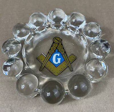 Vintage Freemasons Boopie Bubble Heavy Clear Glass Trinket Tray Ashtray Masonic • $26.70