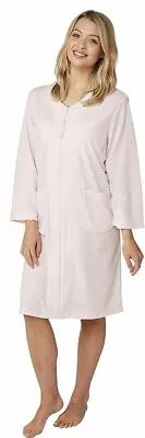 Zip Front Ladies Houndstooth Waffle Robe - Pink - Blue - White -Small Or Large • £12.99