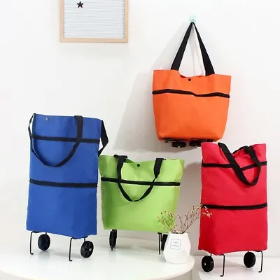 £9.84 • Buy Foldable Trolley Bag Shopping Cart With Wheels Grocery Luggage Bag Portable UK
