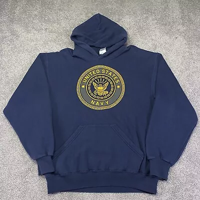 Vintage United States Navy Hoodie Men's Medium Blue 50/50 Sweatshirt Sweater • $24.99