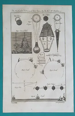 18th C SCIENCE Electricity Diving Bell Moonb Eclipse Echo - 1778 Antique Print • $28