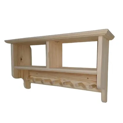 Shaker Style Shelf | Hat Coat Gloves Shelf | Coat Pegs |  Coat Hooks | Wooden • £105