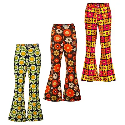 NEW MADCAP WOMENS HIGH RISE 70s 60s FLORAL PRINT FLARED FLARES Belle MC1003 • £44.50