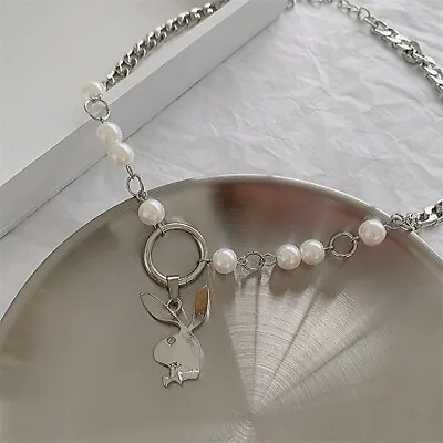 £9.99 • Buy Playboy Pearl Necklace Sexy Silver Bunny Rabbit Pendant Chain Logo Fast P&P UK