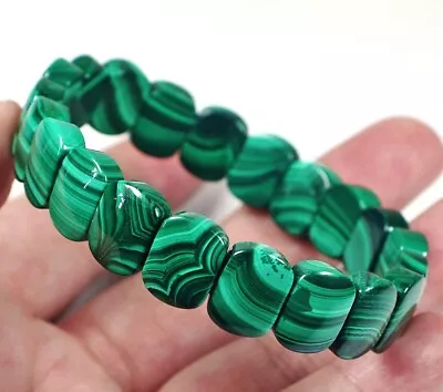 166Ct Natural Bull’s Eye Green Malachite Rectangle Bead Bracelet BMS153 • $1.99