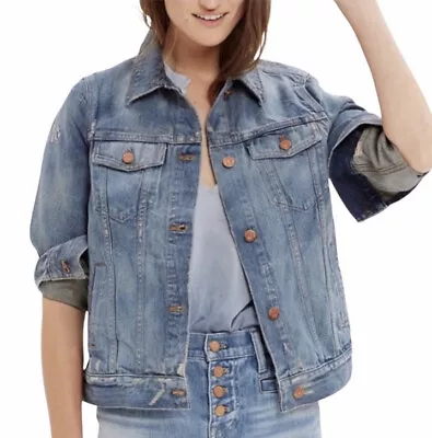 Madewell Jean Jacket Women’s Medium Ellery Wash Distressed Faded Classic Denim • $24.87