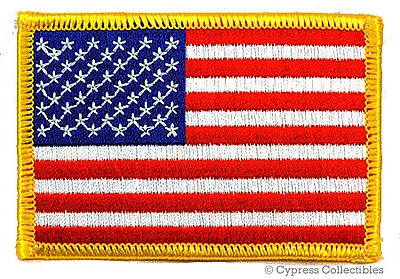 AMERICAN FLAG PATCH Embroidered Iron-on GOLD BORDER USA US United States QUALITY • $5.95