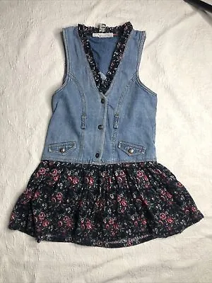 Vintage Rachel's Kids Denim Floral Dress Size 7-8 ! • $12