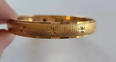 Vintage Monet Signed Etched Star Gold Tone Bangle Bracelet • $11.99