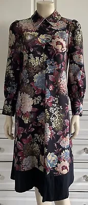 TARA JARMON Multicol Floral Diamante Collared Knee Length Shirt Dress - 38 UK10 • £37.99