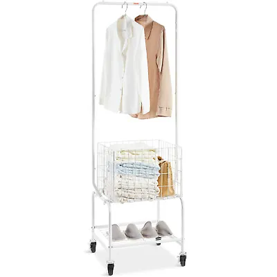 VEVOR Rolling Laundry Butler Laundry Cart With 4 Wheels & Hanging Rack Bathroom • $57.99