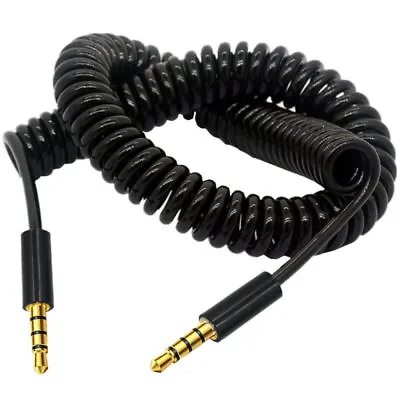 3.5mm TRRS 4 Pole Plug Male To Male Aux Audio Coiled Cable • £4.95