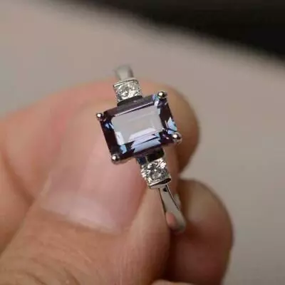 6.25 Ct Alexandrite 925 Sterling Silver Ring Emerald Cut Ring For Woman Gift Her • $60