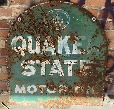 OLD VINTAGE QUAKER STATE MOTOR OIL Tombstone 2-SIDED METAL SIGN 26x29 • $174.99