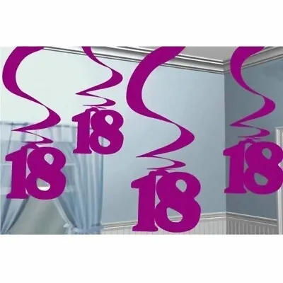 18th Birthday Anniversary Swirl Purple Hanging Party Supply String Decorations • £3.29