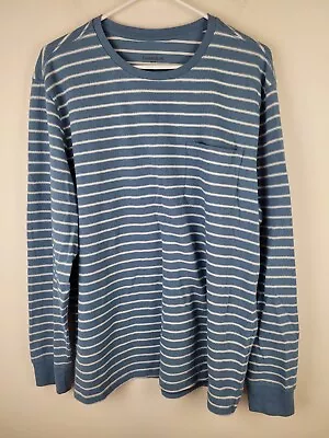 Mens Thermal Shirt XL Blue Striped Long Sleeves Pocket Stretch • $15.98