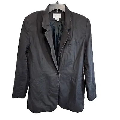 Morning Side Vintage 90s Linen Blend Jacket Size 10 Blazer Black Shoulder Pads • $13.50