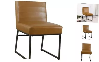 HomePop Home Décor | Single Pack Channeled Metal Dining Chair Brown Faux Leather • $180.75
