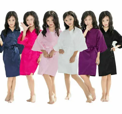 Silk Satin Flower Girls Baby Kimono Robe Nightwear Wedding Dressing Gown • £2.49