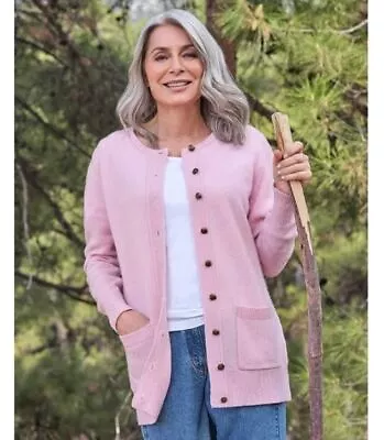 NEW Woolovers Lambswool Ladies Crew Neck Cardigan Light Pink Freeshipping • $35.99