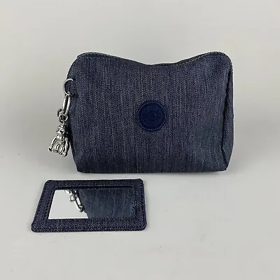 £17.99 • Buy Kipling Purse Wallet Make Up Pouch Zip Up Toiletries Mirror Blue Denim Cosmetics
