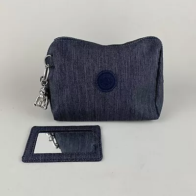 £17.99 • Buy Kipling Purse Wallet Make Up Pouch Zip Up Toiletries Mirror Blue Denim Cosmetics